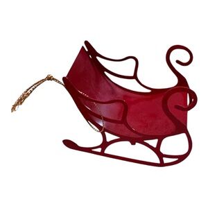 Vintage Metal Sleigh Ornament Red Dollhouse Decor Miniature